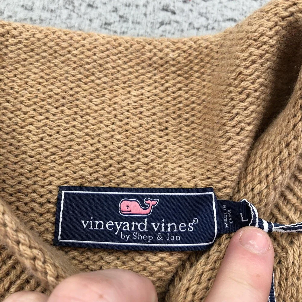 Vineyard Vines Sweater Mens Large Beige Fair Isle Snowflake Roll Neck Knit
